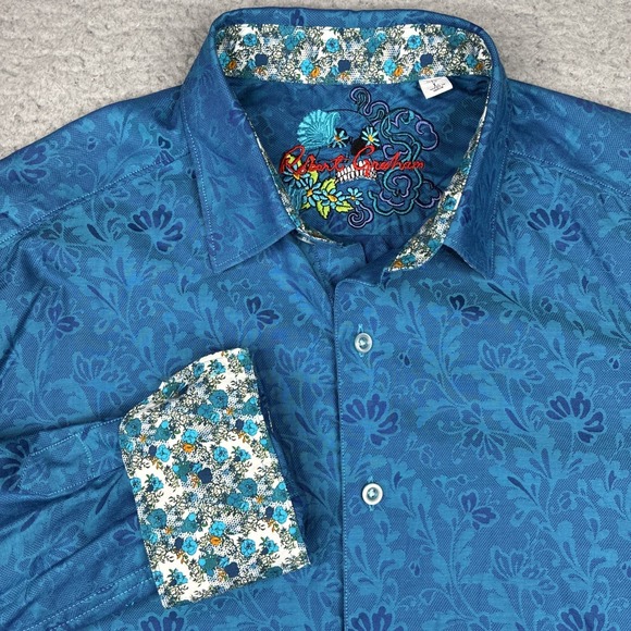 Robert Graham Other - Robert Graham Flip Cuff Shirt Men's XL Blue Floral Jacquard Button Up